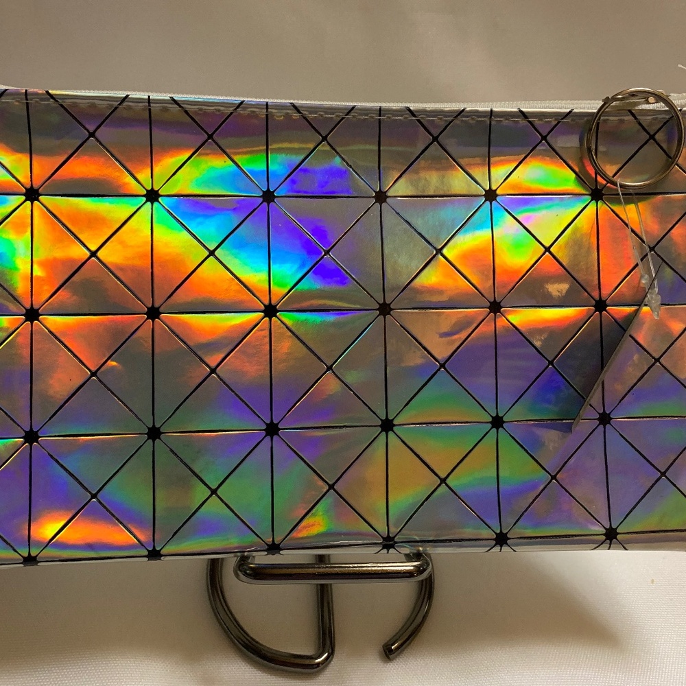 NWT Minky Accessories Make Up Bag Geometric Design with Hologram Background!